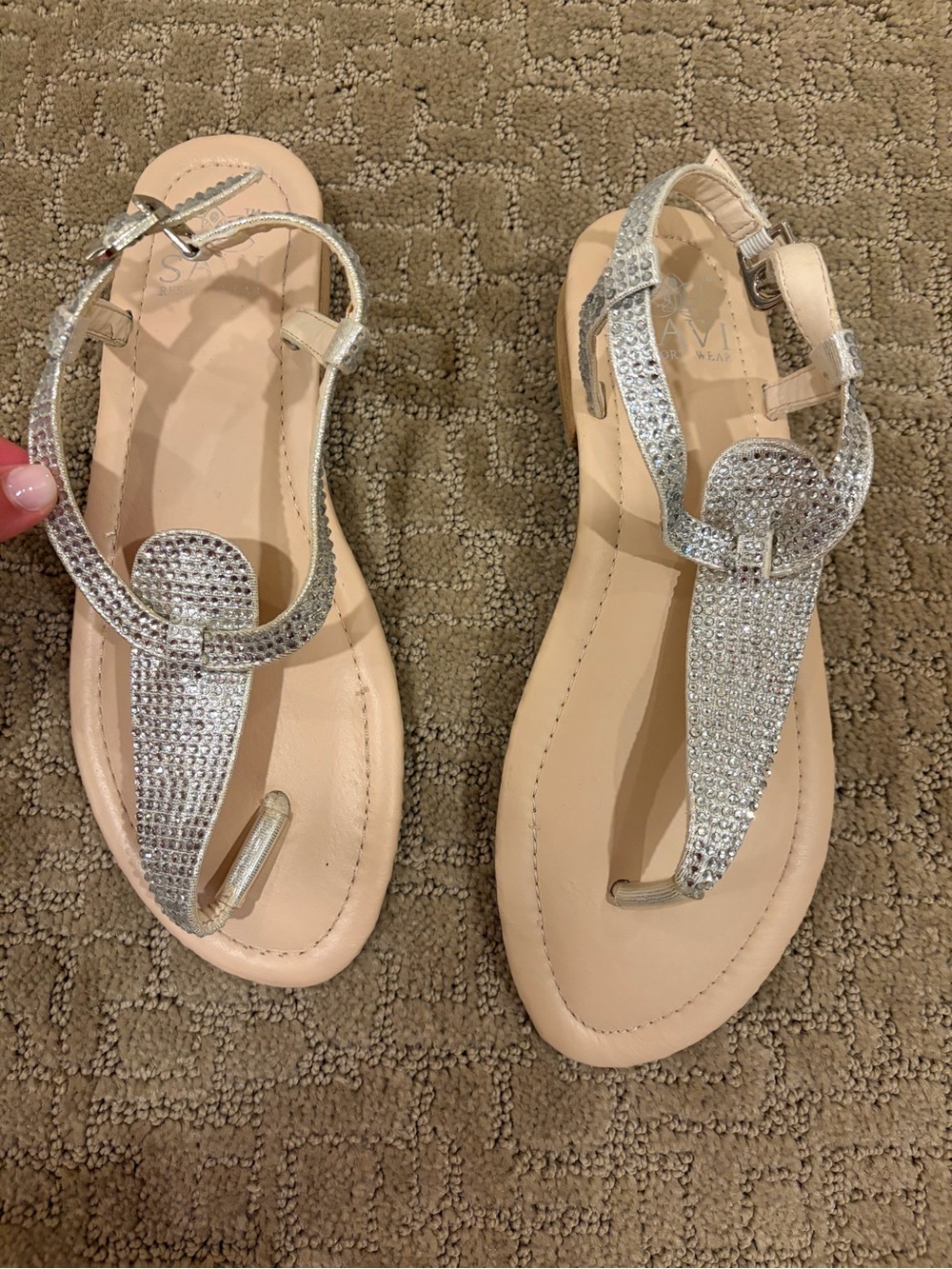Savi Sparkling Silver T-Strap Sandals Size 7